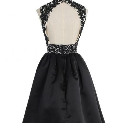 Chic High Neck Open Back Above-knee Black Homecoming Dress With Lace ...