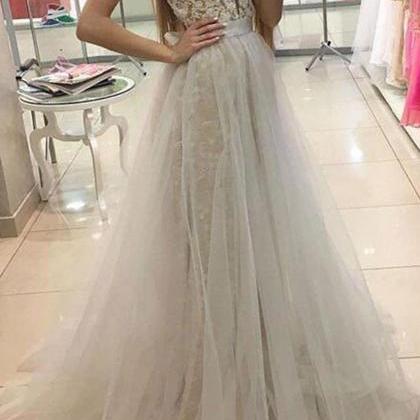 Lace Tulle Sweep Train Ivory Dress (2003227822) main image 0
