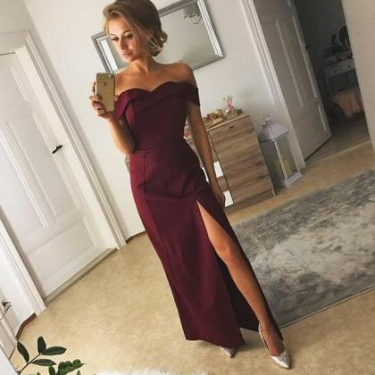 Off The Shoulder Maxi Satin Prom Dresses With Slit,prom Dress on Luulla