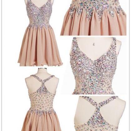 Exquisite A-line V-neck Chiffon Homecoming Dress With Rhinestone ...