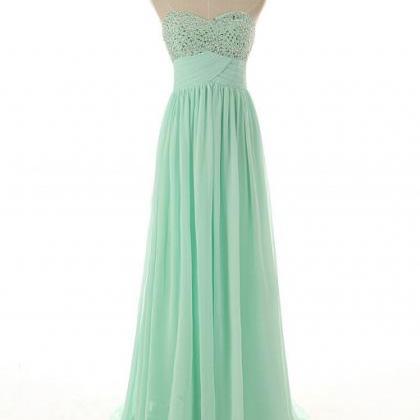 Two Pieces Rhinestone Top Mint Green Chiffon Long A-line Prom Dresses, PD0585