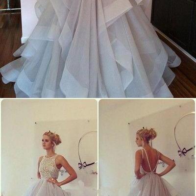 Gorgeous A-line Long Tulle Prom Dress Wedding Dress with Open Back