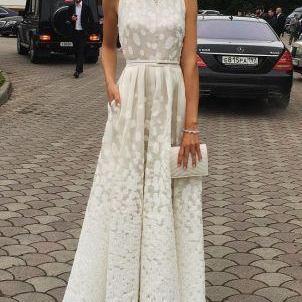 Ivory Charming Prom Dress,Long Prom Dress,Sleeveless Jewel Evening Dress