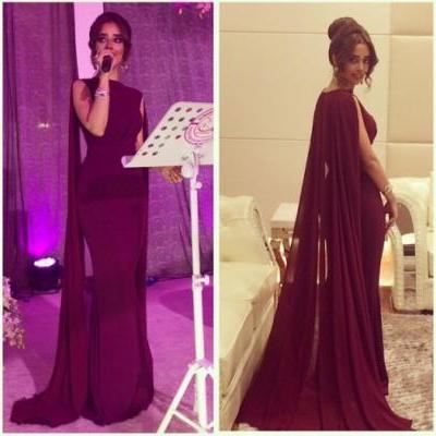 Burgundy Mermaid Robe Prom Dresses with Cape Sweep Train Evening Gowns