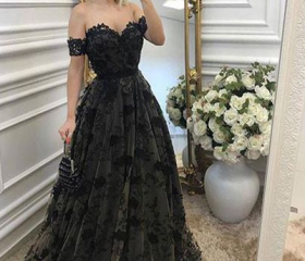 A-line Off The Shoulder Lace Prom Dresses,long Prom Dresses, Prom