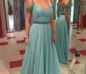 A Line Sweetheart Tiered Chiffon Long Prom Dress with Beading