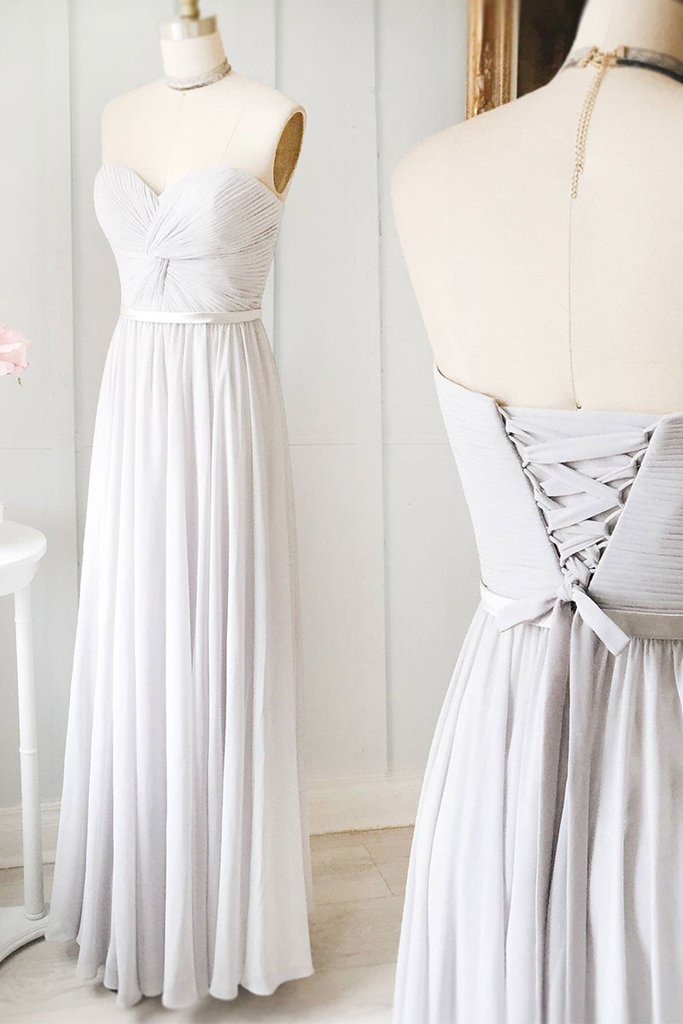 Grey Chiffon Ruched Sweetheart Floor Length A Line Wedding Guest