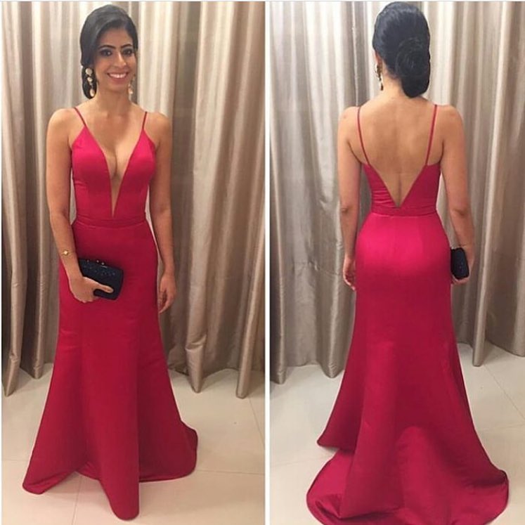 red backless satin dress