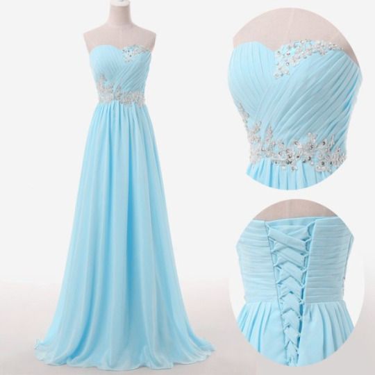 Light Blue Prom Dresses,Sweetheart Long 