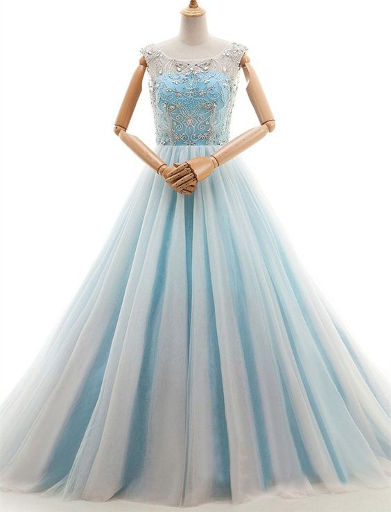 A-line Prom Dresses,Light Blue Prom Dresses,Tulle Lace-up Homecoming