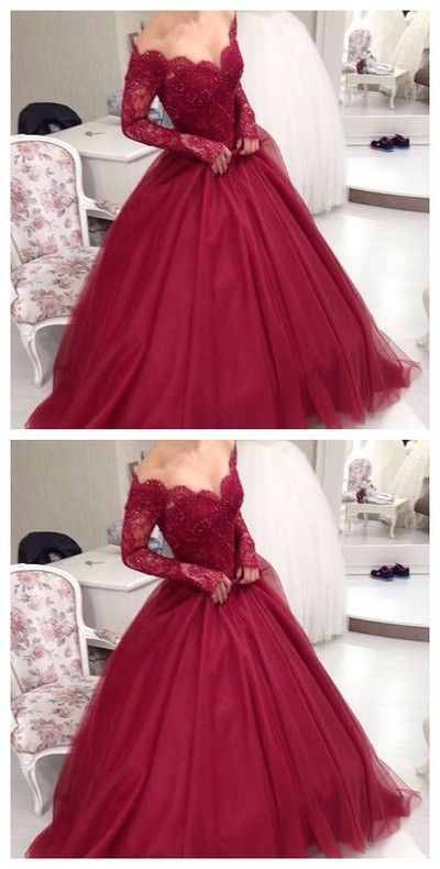 burgundy puffy prom dresses
