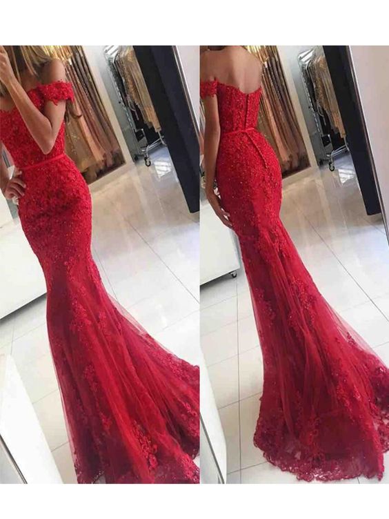 Red Fitted Mermaid Prom dresses