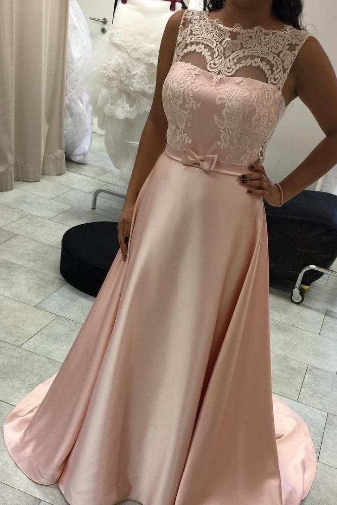 Pink A Line Prom Dresses Lace Prom Dress Simple Cheap Prom Gowns