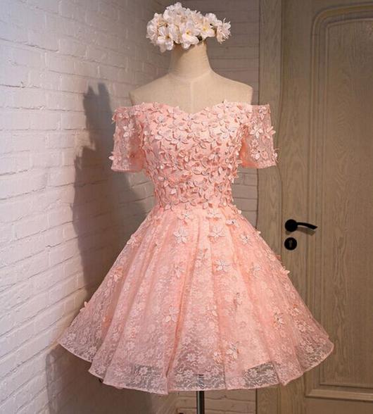 Pink Prom Dress,Lovely Prom Dresses,Party Dress For Girls,Off Shoulder ...