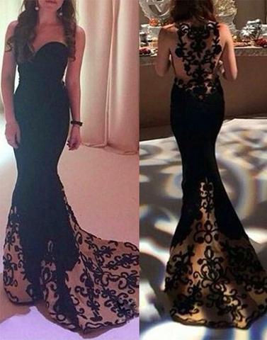 Long Unique Black Applique Lace 2017 Formal Dress Sweetheart Prom Dress ...