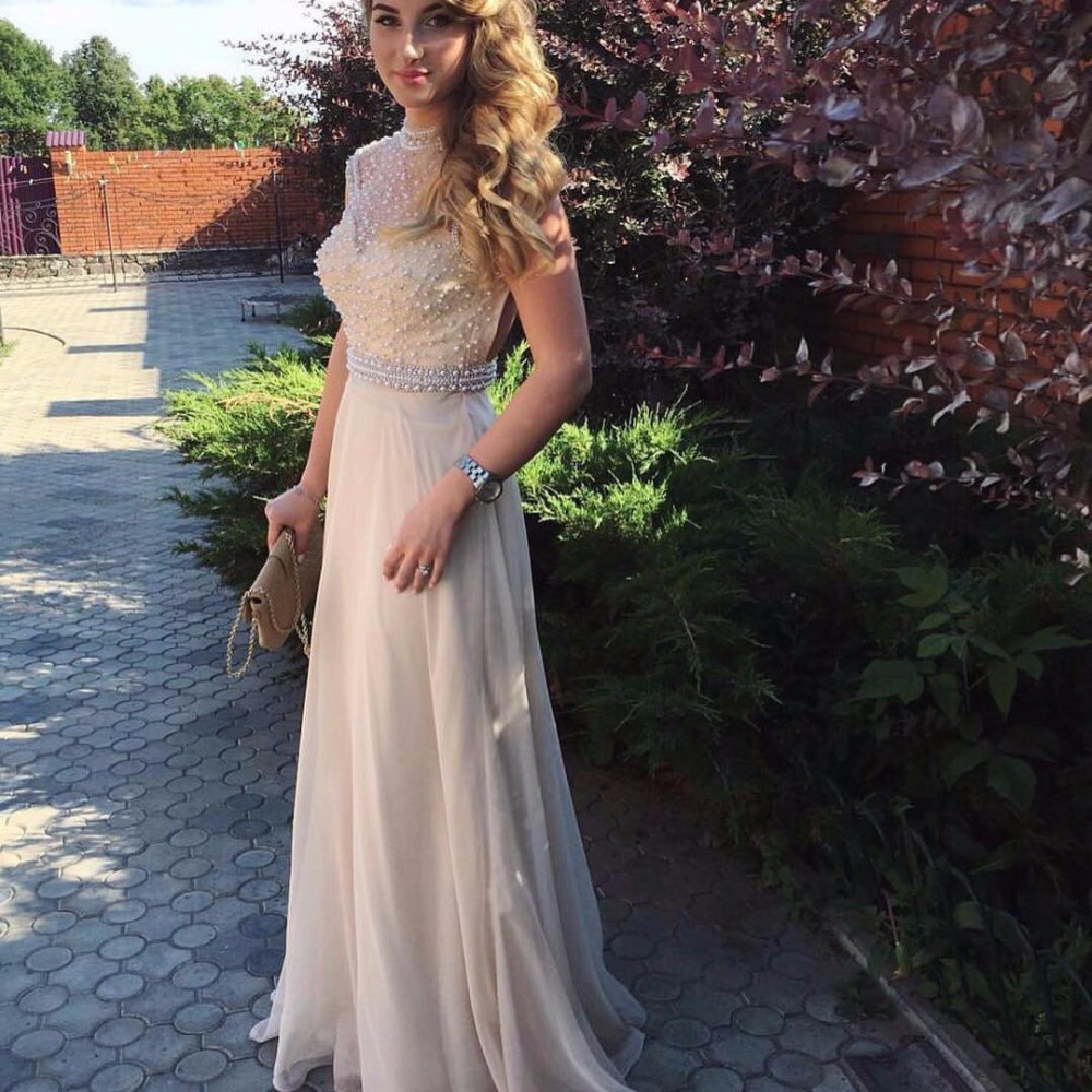 Pearl Collar Prom Dress