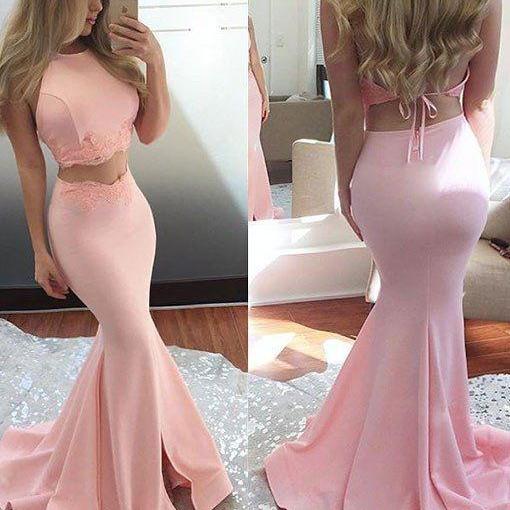 Pink Long Prom Dress, Two Piece Prom Dress, 2017 Prom Dress, Mermaid Prom Dress, Graduation Dress, Long Prom Dress