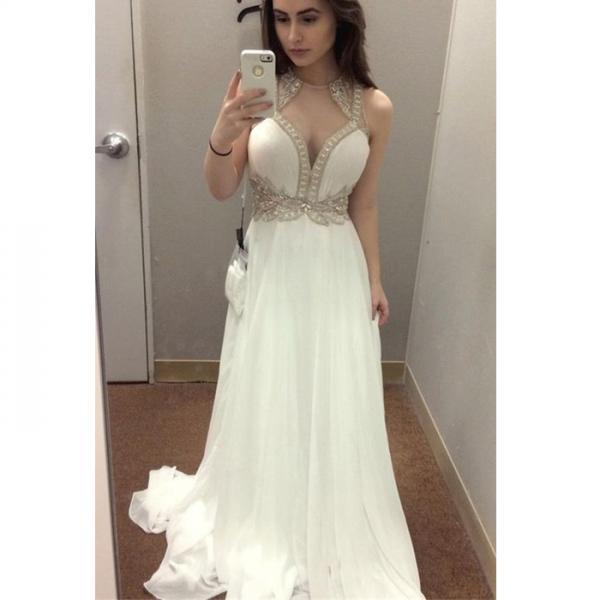 White Prom Dress, Chiffon Prom Dress, Beautiful Prom Dress, Inexpensive