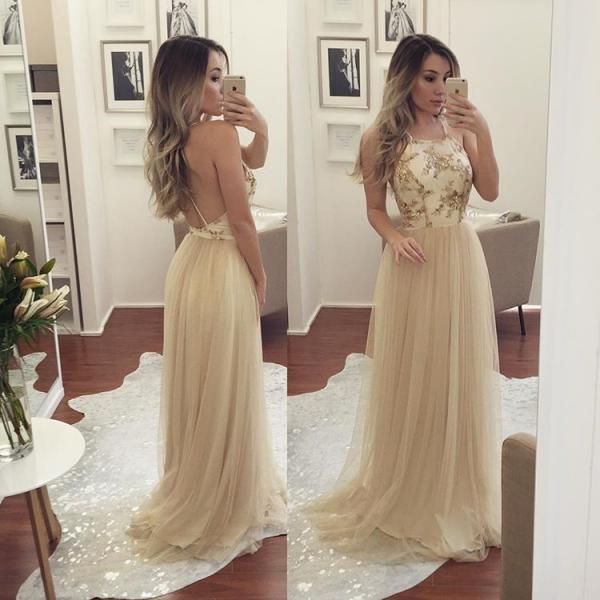 Backless Tulle Formal Gown