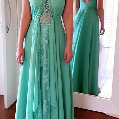 Unique Ombre Green Chiffon Ruffles Beaded Long Party Dress Evening Gowns Y9734