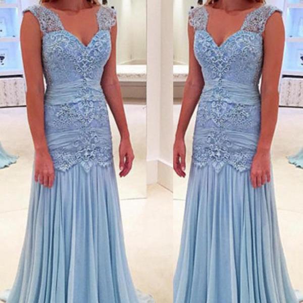 Lace And Chiffon Long Formal Dresses Ink Blue