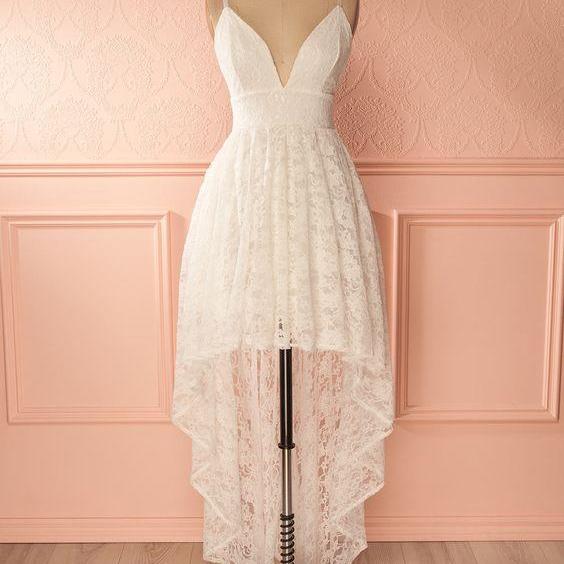 Simple Spaghetti Straps Hi Lo Prom Dress White Lace Prom Dress On Luulla