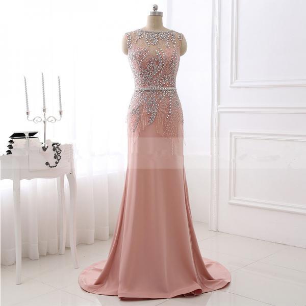 Enchanting Blush Pink Beaded Mermaid Evening Gown with Ruffled Slit DP8016 main image 0