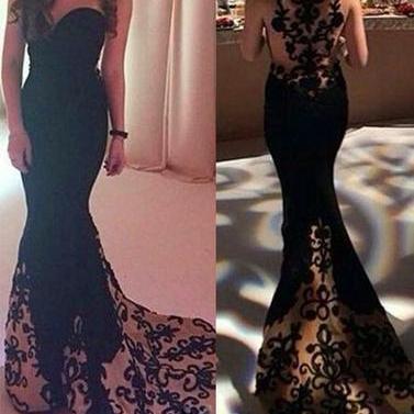 Long Unique Black Applique Lace 2017 Formal Dress Sweetheart Prom Dress ...