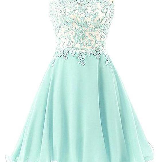 Off-shoulder Applique Mint Green Homecoming Dress With Embellishment on ...