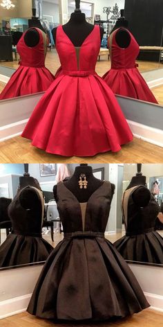 Modern V-Neck Illusion Back Short Red/Black Prom/Homecoming Dress With ...