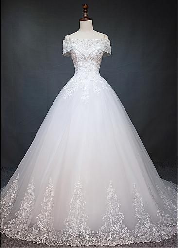Marvelous Tulle Off-the-shoulder Neckline Ball Gown Wedding Dress With ...
