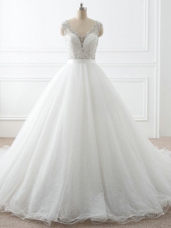 Ball Gown Wedding Dress,handmade Beaded Bridal Dress,v-neckline Beaded ...