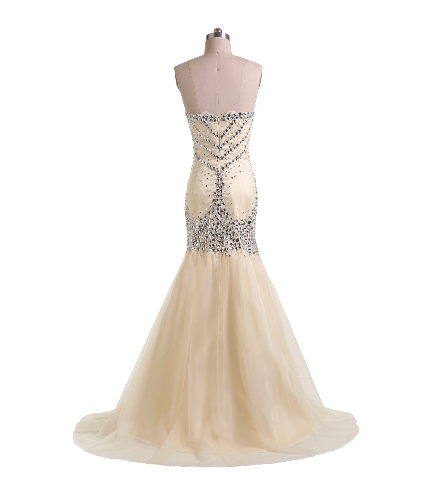 Gorgeous Strapless Mermaid Long Champagne Prom Dress With Beads on Luulla