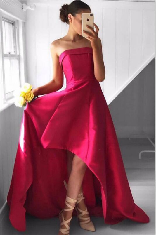 Strapless Long Prom Dresseshigh Low Prom Dressessatin Prom Dressessimple Prom Dresses On Luulla 