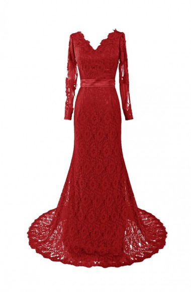 Memaid Lace Dresses with Sweep Train Burgundy