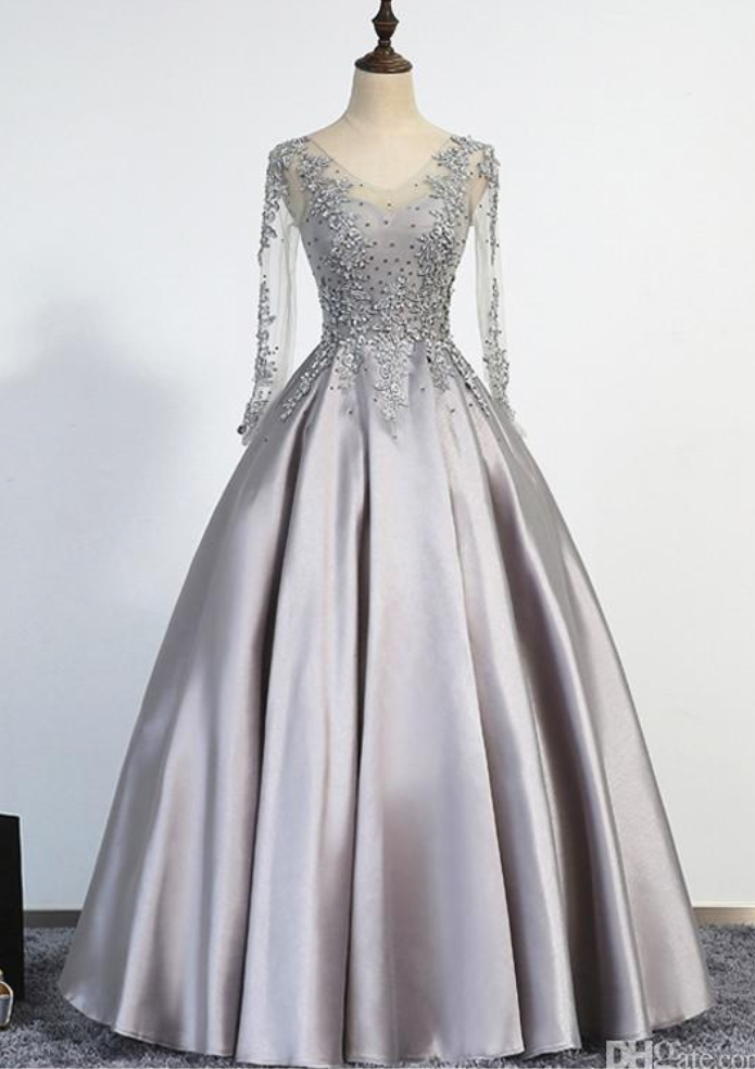 Sexy Long Prom Dress, A-line Scoop Illusion Lace Up Long Sleeves Floor ...