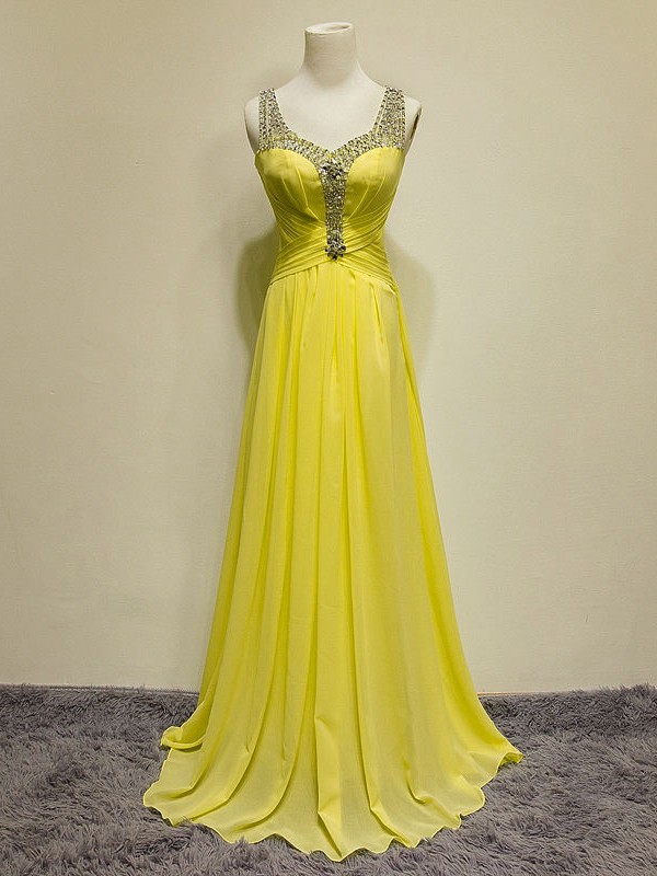 A-line Chiffon Floor Length V Neck Dresses Taupe